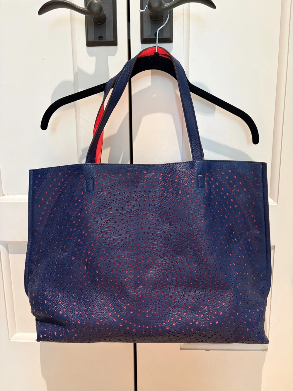 Navy and Red Perforated Tote Bag - Women